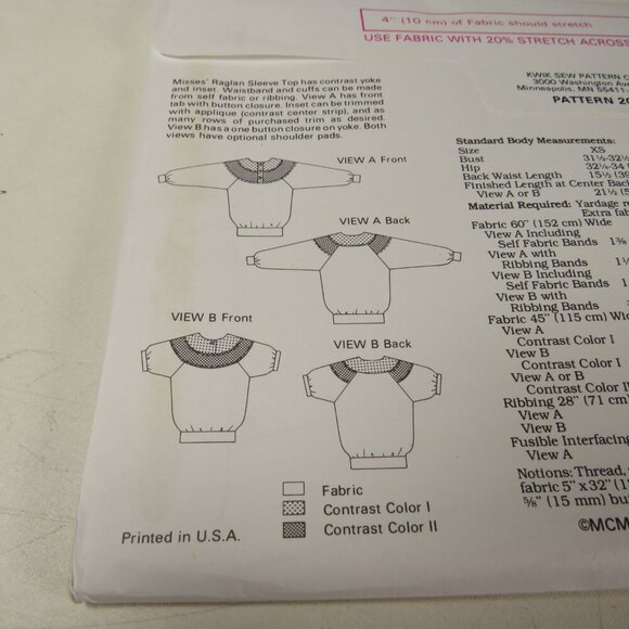 Kwik Sew 2053 Sewing Pattern UNCUT Sweatshirts NEW - Picture 4 of 5